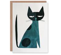 Artery8 Cat Lover Teal Mid Century Modern Geometric Pet Birthday Card in Blue Artery8 Blue