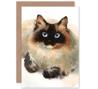 Artery8 Cat Ragdoll Face Watercolour Greetings Card in Beige Artery8 Beige