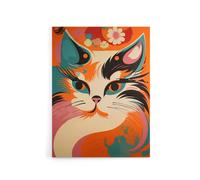 Artery8 Cat Retro Boho Flower Power Floral Canvas Wall Art Print | Size: W12" x H16" Artery8 Multicolor W12" x H16"