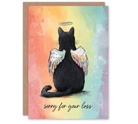 Artery8 Cat Sympathy Greeting Card - Angel Black Pet, Sorry for Your Loss Artery8 Multicolor