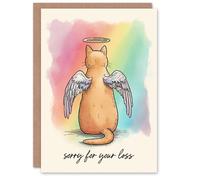 Artery8 Cat Sympathy Greeting Card - Angel Orange Design Pet Loss Card, Sorry for Your Loss, Blank Inside