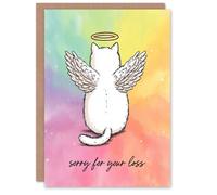 Artery8 Cat Sympathy Greeting Card - Angel White Design Pet Loss Card, Sorry for Your Loss, Blank Inside