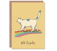 Artery8 Cat Sympathy Greeting Card - Cute Rainbow White Design, Pet Loss Card, Blank Inside