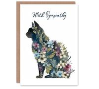 Artery8 Cat Sympathy Greeting Card - Floral Design Pet Loss Card, Blank Inside