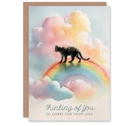 Artery8 Cat Sympathy Greeting Card - Rainbow Bridge Tabby Thinking of You Design, Blank Inside, Pet Loss