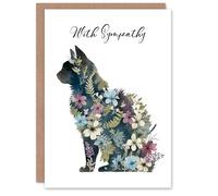 Artery8 Cat Sympathy Personalised Greeting Card - Floral Design Pet Loss Card