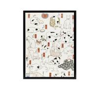 Artery8 Cats Vintage Japanese Ukiyo E Kuniyoshi Black Framed Canvas Wall Art in White | Size: W18" x H24" Artery8 White W18" x H24"