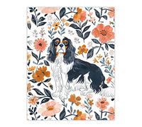 Artery8 Cavalier King Charles Spaniel in Floral Pattern Living Room Extra Large XL Wall Art Poster Print