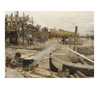 Artery8 Cazin The Boatyard Premium Wall Art Canvas Print 18X24 Inch