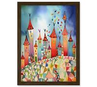 Artery8 Celebration Day Cityscape Processional Street Folk Art Watercolour Painting Artwork Framed A3 Wall Art Print