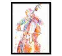 Artery8 Cellist Colourful Modern Watercolour Cello Music Framed Art Print in Orange | Size: A4 Artery8 Orange A4