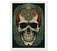 Artery8 Celtic Design Skull Old School USA Tattoo Ink Body Rockabilly Americana 50s Artwork Framed A3 Wall Art Print