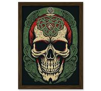 Artery8 Celtic Design Skull Old School USA Tattoo Ink Body Rockabilly Americana 50s Artwork Framed Wall Art Print A4