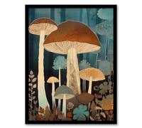 Artery8 Cep Mushroom Earthy Aesthetic Modern Blue Brown Artwork Framed Wall Art Print A4