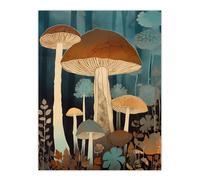 Artery8 Cep Mushroom Earthy Aesthetic Modern Blue Brown Unframed Wall Art Print Poster Home Decor Premium | Size: W12" x H16" Artery8 Multicolor W12" x H16"