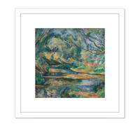 Artery8 Cezanne The Brook Landscape 8X8 Inch Square Wooden Framed Wall Art Print Picture with Mount in White Artery8 White