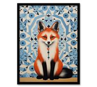 Artery8 Chakra Fox Concept Art Oil Painting Blue Kaleidoscope Pattern Animal Portrait Artwork Framed Wall Art Print 18X24 Inch
