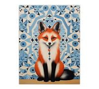 Artery8 Chakra Fox Concept Art Oil Painting Blue Kaleidoscope Pattern Animal Portrait Extra Large XL Wall Art Poster Print