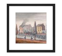 Artery8 Chappel New York Fighting A Fire 1870 Painting 8X8 Inch Square Wooden Framed Wall Art Print Picture with Mount in Black Artery8 Black