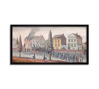 Artery8 Chappel New York Fighting A Fire 1870 Painting Framed Wall Art Print Long 25X12 Inch
