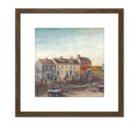 Artery8 Chappel New York Firemen's Washing Day Painting 8X8 Inch Square Wooden Framed Wall Art Print Picture with Mount in Brown Artery8 Brown