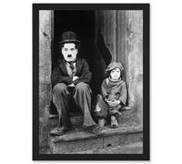 Charlie Chaplin The Kid Photo Silent Movie Still A4 Artwork Framed Wall Art Print Artery8 Black One Size
