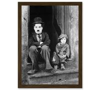 Artery8 Charlie Chaplin The Kid Photo Silent Movie Still A4 Artwork Framed Wall Art Print in Brown Artery8 Brown