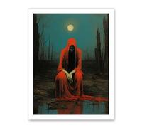 Artery8 Charon in Red Cloak Beksinski Inspired Conceptual Artwork Full Moon Barren Landscape Artwork Framed Wall Art Print 18X24 Inch
