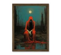 Artery8 Charon in Red Cloak Beksinski Inspired Conceptual Artwork Full Moon Barren Landscape Artwork Framed Wall Art Print 18X24 Inch