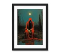 Artery8 Charon in Red Cloak Beksinski Inspired Conceptual Artwork Full Moon Barren Landscape Artwork Framed Wall Art Print 18X24 Inch