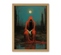 Artery8 Charon in Red Cloak Beksinski Inspired Conceptual Artwork Full Moon Barren Landscape Artwork Framed Wall Art Print 18X24 Inch
