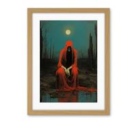 Artery8 Charon in Red Cloak Beksinski Inspired Conceptual Artwork Full Moon Barren Landscape Artwork Framed Wall Art Print 18X24 Inch
