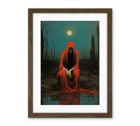 Artery8 Charon in Red Cloak Beksinski Inspired Conceptual Artwork Full Moon Barren Landscape Artwork Framed Wall Art Print 18X24 Inch