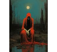 Artery8 Charon in Red Cloak Beksinski Inspired Conceptual Artwork Full Moon Barren Landscape Large Wall Art Poster Print Thick Paper 18X24 Inch