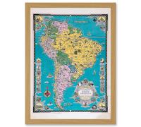 Artery8 Chase 1942 Pictorial Map South America Historic Monuments Buildings Artwork Framed Wall Art Print A4 in Light Oak Artery8 Light Oak