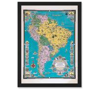 Artery8 Chase 1942 Pictorial Map South America Historic Monuments Buildings Artwork Framed Wall Art Print A4 in Black Artery8 Black