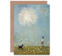 Artery8 Chasing the Giant Dandelion Dream Fun for Child Children Kids Her Mum Birthday Congratulations Son Daughter Blank Art Greeting Card