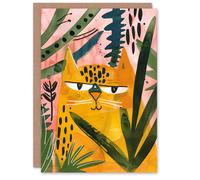 Artery8 Cheeky Bengal Hiding in Forest Plants Cat Lover Blank For Him Or Her Art Birthday Card