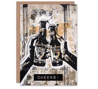 Artery8 Cheers Grunge Graffiti Art Beer Bottle Toast Birthday Card in Black Artery8 Black