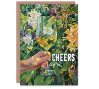 Artery8 Cheers White Wine Lover Drink Floral Oil Painting Congratulations Card in Green Artery8 Green