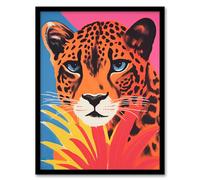 Artery8 Cheetah And Pineapple Modern Screen Print Risograph Blue Pink Orange Artwork Painting Artwork Framed Wall Art Print A4