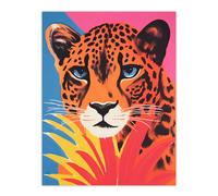 Cheetah And Pineapple Modern Screen Print Risograph Blue Pink Orange Artwork Painting Unframed Wall Art Print Poster Home Decor Premium Artery8 Multi W24 inch x H32 inch