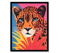 Artery8 Cheetah And Pineapple Modern Screen Risograph Blue Pink Orange Artwork Painting Wall Art Print - A4 Size