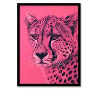 Artery8 Cheetah Hot Pink Pencil Art Animal Portrait Living Room Artwork Framed Wall Art Print 18X24 Inch