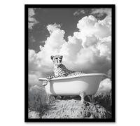 Artery8 Cheetah in Bathtub Black White Desert Surreal Framed Art Print in Grey | Size: W12" x H16" Artery8 Grey W12" x H16"