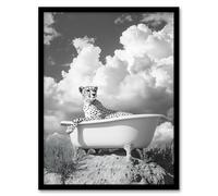 Artery8 Cheetah in Bathtub Black White Desert Surreal Living Room Artwork Framed Wall Art Print A4