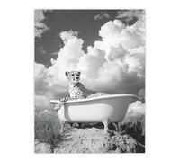 Cheetah in Bathtub Black White Desert Surreal Wall Art Print Artery8 Grey W18 inch x H24 inch