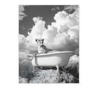 Cheetah in Bathtub Black White Desert Surreal Wall Art Print Artery8 Grey W18 inch x H24 inch