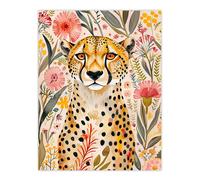 Artery8 Cheetah in Exotic Flower Garden Watercolour Wall Art Print | Size: W18" x H24" Artery8 Multicolor W18" x H24"