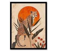 Artery8 Cheetah Perched on Rock Boho Sunset Sun Plants For Living Room Artwork Framed Wall Art Print 18X24 Inch